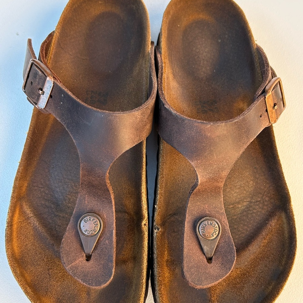 Birkenstock Gizeh Brown Leather Thong Sandals Size 39 W8 M6 - Picture 4 of 8